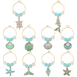 20 шт. 10 стиля подвески для бокалов из сплава и эмали с изображением океана&nbsp;AJEW-SC00057