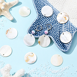 32 шт. плоские круглые/дисковые подвески из натуральной пресноводной ракушки&nbsp;SHEL-SC0001-98B