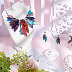 Ожерелье из сплава листьев с подвеской из искусственной кожи и серьга-гвоздик&nbsp;SJEW-CL0001-02