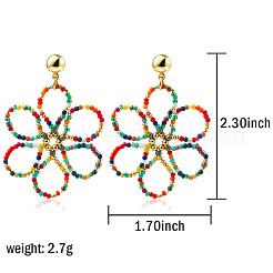 Серьги-гвоздики с подвесками в виде цветка из латунного стекла и бисера&nbsp;FS-WG9624F-02
