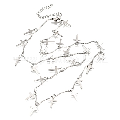 Ожерелья из текстурированной нержавеющей стали 304 с подвесками-кисточками в форме креста NJEW-R023-01P