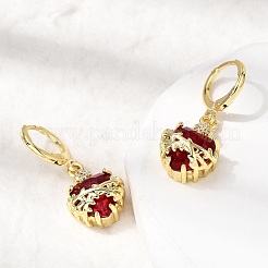 Серьги-кольца из латуни с микропаве из кубического циркония в форме сердца&nbsp;EJEW-P333-10A-G