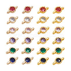 24 шт. 12-цветные латунные плоские круглые подвески-соединители с кубическим цирконием&nbsp;KK-PH0012-92