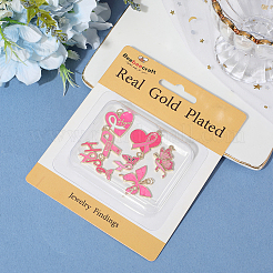 7 шт. 7 стиля октябрь розовая лента для осведомленности о раке груди латунные эмалевые подвески&nbsp;KK-BBC0020-36