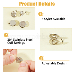 16 шт. 4 стиля сережек-манжет из латуни и нержавеющей стали 304&nbsp;EJEW-HS0001-18P