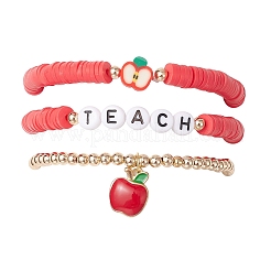 3 шт. 3 стиля браслет из полимерной глины с бусинами и браслет с подвесками в виде яблока из сплава и эмали для женщин&nbsp;BJEW-TA00607