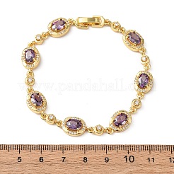 Браслеты-цепочки из овальной латуни с микропаве из кубических цирконий для женщин&nbsp;BJEW-D387-04G