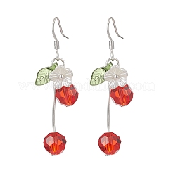 Серьги-подвески из стеклянных бусин с вишнями&nbsp;EJEW-JE06640-02