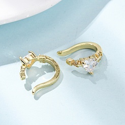 Серьги-манжеты в форме сердца из латуни с микропаве из прозрачных кубических цирконий&nbsp;EJEW-H178-02G