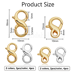 8 шт. 4 стиля латунных застежек-карабинов с двойным открытием&nbsp;FIND-PH0021-16
