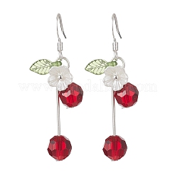 Серьги-подвески из стеклянных бусин с вишнями&nbsp;EJEW-JE06640-03