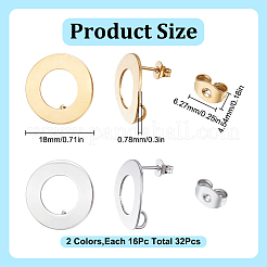 32 шт. 2 стиля фурнитуры для сережек-гвоздиков из нержавеющей стали 304&nbsp;STAS-GO0001-33