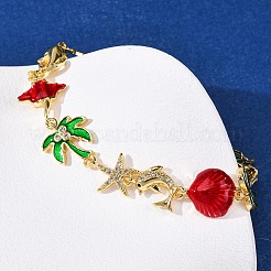 Браслеты из латуни с кубическим цирконием и эмалевыми звеньями на морскую тематику для женщин&nbsp;BJEW-F514-01A-G