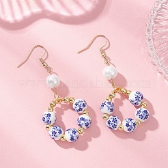 Круглые подвесные серьги из печатного фарфора&nbsp;EJEW-JE06838-02