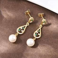 Серьги-гвоздики из латуни с микропаве и кубическим цирконием в форме каплевидной формы&nbsp;EJEW-C172-08G