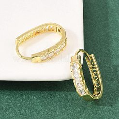 Квадратные серьги-кольца из латуни с овальными микропаве из прозрачных кубических цирконий&nbsp;EJEW-D348-08G