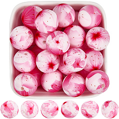 30 шт. круглые силиконовые бусины с цветочным узором&nbsp;SIL-SC0002-84H