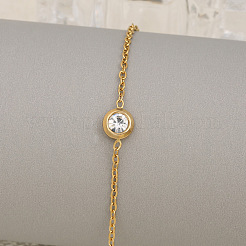 Плоские круглые браслеты из нержавеющей стали 304 с прозрачными кубическими цирконами FS-WG23E56-01