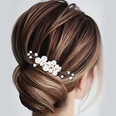 Наборы гребней для волос из медной проволоки и искусственного жемчуга из АБС-пластика для женщин и девочек&nbsp;OHAR-CY0001-20-1