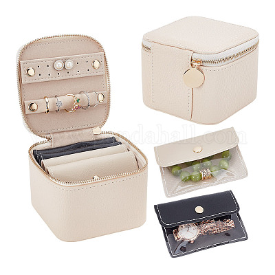 Портативные коробки для хранения ювелирных изделий из искусственной кожи на молнии с 4 вставным мешком&nbsp;CON-WH0202-001B-1