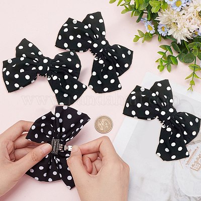 Съемные украшения для обуви из полиэстера и атласа в горошек с бантом DIY-WH0410-44C-1