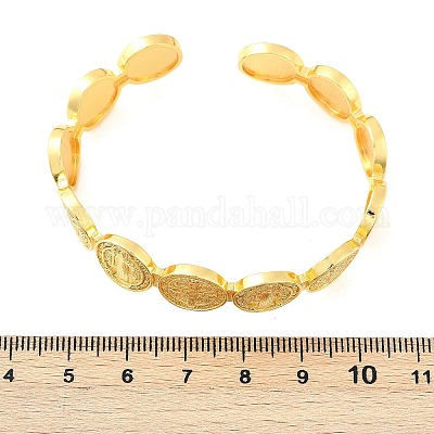 Плоский круглый браслет-манжета с крестом иисусом&nbsp;LS-BJEW-I298-03G-1