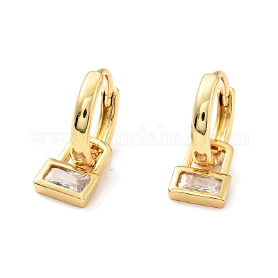 Серьги-кольца с прямоугольным замком из прозрачного кубического циркония EJEW-C028-16G-1