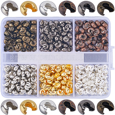 600 шт. 6-х цветные латунные крышки для обжимных бусин&nbsp;KK-SP0002-33-1