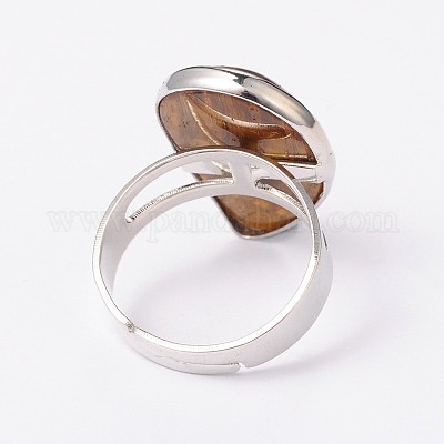 Регулируемые кольца из натурального тигрового глаза и платины из латуни RJEW-N024-02B-1