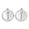 304 Stainless Steel Pendants, Flat Round, Stainless Steel Color, Key, 18x16x2.5mm, Hole: 1mm