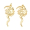 Brass Pendants, Moon with Sun Charms, Long-Lasting Plated, Rack Plating, Lead Free & Cadmium Free, Real 18K Gold Plated, 37x19x4mm, Jump Ring: 5x1mm, Inner Diameter: 3mm