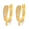 925 Sterling Silver Leverback Earring Findings, with Loop and Cubic Zirconia, Real 18K Gold Plated, 15x3.5mm, Hole: 1.2mm, Pin: 0.8x8.5mm