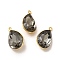 Rack Plating Brass Glass Pendants, Faceted Teardrop, Real 18K Gold Plated, Lead Free & Cadmium Free, Slate Gray, 17x10.5x8mm, Hole: 1mm