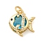 Brass Micro Pave Cubic Zirconia Pendants, with Glass, Fish Charms, Cadmium Free & Lead Free, Rack Plating, Long-Lasting Plated, Real 18K Gold Plated, with Jump Ring, Deep Sky Blue, 15x14x6.5mm, Hole: 3.5mm