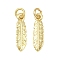 Brass Pendants, Feather Charms, with Jump Ring, Real 18K Gold Plated, 14.5x4x1.7mm, Hole: 2.5mm