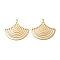 Brass Pendants, Fan, Long-Lasting Plated, Real 18K Gold Plated, 33x35x1mm, Hole: 1.2mm