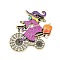 Halloween Witch with Bike Enamel Pins, Alloy Rhinestone Lapel Pins for Backpack Clothes, Colorful, 50x53mm