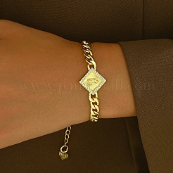 Браслеты с латунными звеньями из микропаве из прозрачных кубических цирконий на тему «девственная свадьба»&nbsp;SO7559-2