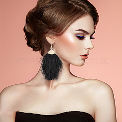 4 пара двухцветных сережек-кисточек из полиэстера&nbsp;EJEW-AN0002-13