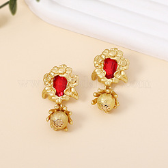 Серьги-гвоздики с подвесками в виде цветка из цинкового сплава и стекла&nbsp;FS-WGDBC78-01