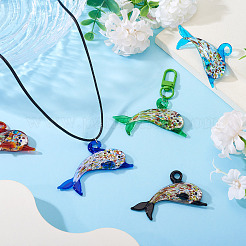 5 шт. 5-х цветные подвески ручной работы из серебряной фольги в технике лэмпворк&nbsp;LAMP-TA0001-73