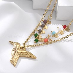 Двухслойные ожерелья из нержавеющей стали 304 и разноцветных стеклянных бусин&nbsp;NJEW-Z061-03G