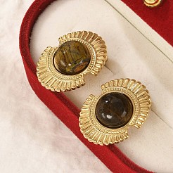 Серьги-гвоздики из нержавеющей стали 304 с натуральной африканской бирюзой (яшмой)&nbsp;EJEW-G421-02G-02