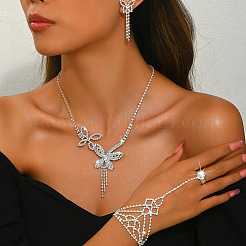 Ожерелья и браслеты-митенки с подвесками из сплава бабочки и стразами&nbsp;FS-WG077E9-01