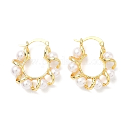 Серьги-кольца из латуни и АБС-пластика с жемчугом&nbsp;EJEW-P336-05G