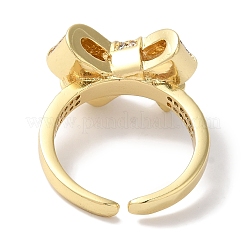 Открытые манжеты из латуни с бантом и микро-паве с прозрачным цирконием для женщин&nbsp;LS-RJEW-C098-13G