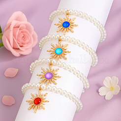 4шт 4 цвета золотистый сплав смолы браслеты с подвесками в виде солнца&nbsp;BJEW-HY0001-19