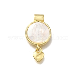 Латунный паве натуральный белый ракушка плоский круглый с подвесками в форме сердца&nbsp;KK-C090-37G