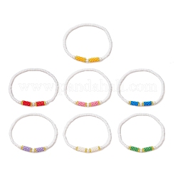 7шт 7 цвета стеклянные бусины эластичные браслеты для женщин&nbsp;BJEW-MZ00153