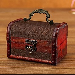 Вырезанная полая 1шт винтажная деревянная шкатулка для украшений&nbsp;AJEW-CL0001-12A